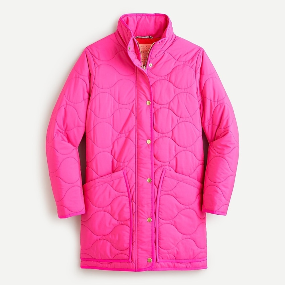 JCrew PrimaPuff Quilted Hot Pink Long Coat size XS
